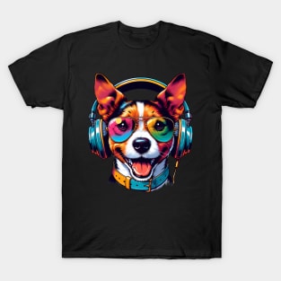 Teddy Roosevelt Terrier DJ Smiling with Groovy Tunes T-Shirt